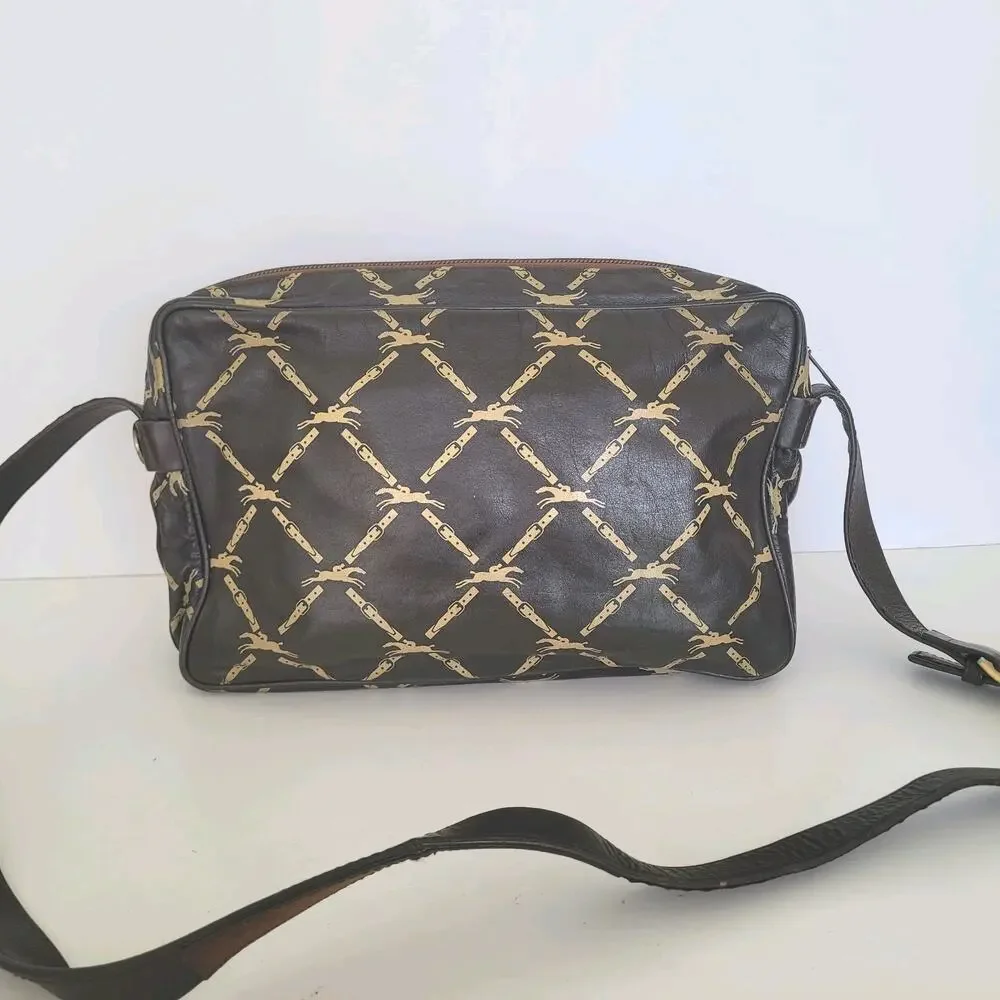 Longchamp‎ Paris Signature Geniue Leather Brown Zip Shoulder Bag Purse Medium